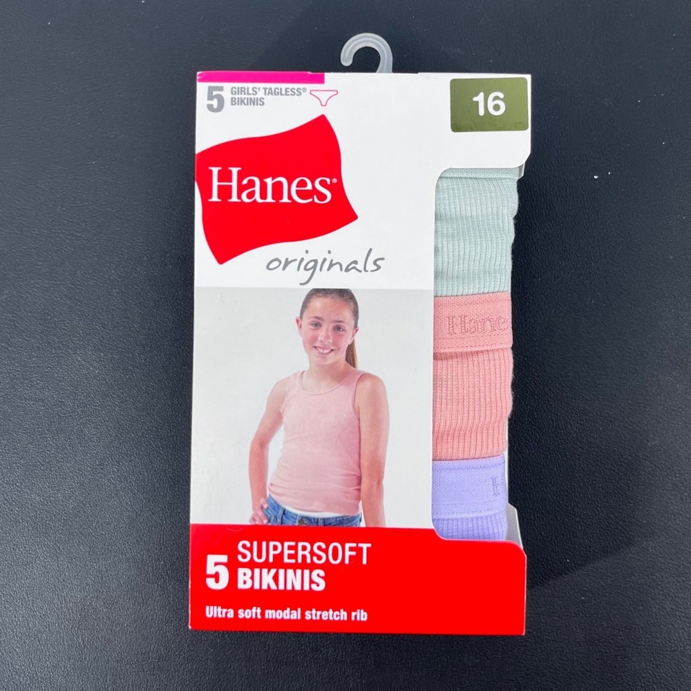 Hanes Originals Supersoft Girls Bikini 5 Pack Multicolor Size 16 Stretch Rib NEW
